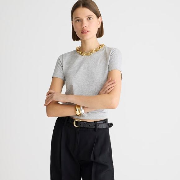 J.Crew Pima Cotton Slim-fit T-Shirt WMNS XS Gray Crew Neck Short Sleeve Stretchy - Picture 1 of 7